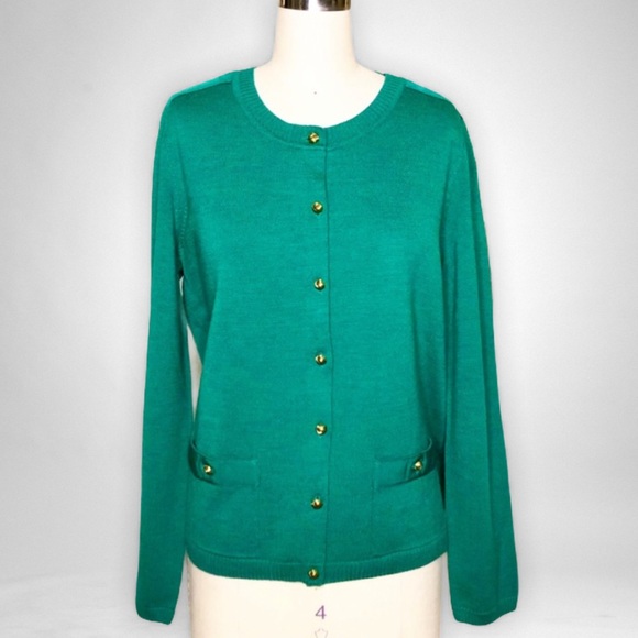 Talbots Sweaters - Talbots Green Merino Wool Sweater Cardigan Large